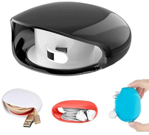 Gestión automática de cables con carrete de cables, organizador de cables retráctiles, estuche pequeño para cable USB, cable de carga para viajes y organización (color negro)