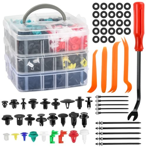 925PCS Car Trim Clips Set with Removal Tools, 26 Sizes Car Plastic Rivets Set, Universal Auto Body Rivet Clips and Fastener Remover Assorted Retainer Clips Fasteners Kit for Bumper, Door, Fender