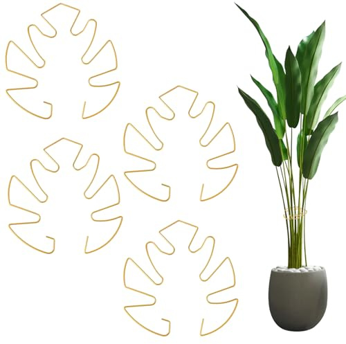 loghohu 4 Stück Pflanzenstütze Monstera,Golden Monstera Rankhilfe mit Einzigartigem Blattdesign,Metall Pflanzenstielhalter für Zimmerpflanzen,Outdoor Gärten,Hält Pflanzen Gedeihen