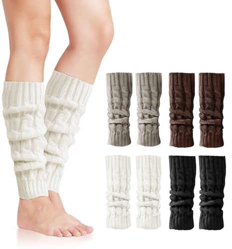 4Paar Stulpen Damen Lange Gestrickt Beinwärmer Beinstulpen Damen Leg Warmers Stulpen Ballett Stulpe Mädchen Kinder Winter Beinwärmers Warm Langer Beinwärme Crochet Stricken Stulpe für Ballett Alltag