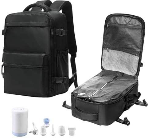 Leaqilo Waterproof Vacuum Backpack Travel Bag, Compression Backpacks with Pump, 45 * 30 * 13cm Cabin Size Large Vacuum Backpack, Personal Item Hand Luggage Travel Bag Carry-ons for Women Men