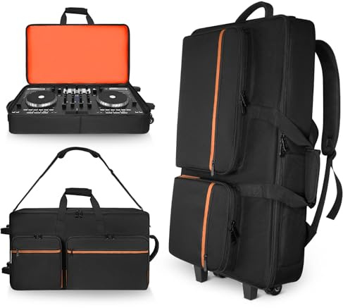 ORKELS Rolling DJ Controller Case with Wheels, Waterproof DJ Travel Bag, Heavy Duty 900D DJ Backpack with Laptop Compartment, Fits Pioneer DDJ 400 800 1000 FLX4 REV5 REV7
