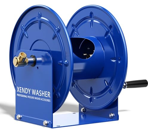Xendywasher Pressure Washer Hose Reel 100FT x 3/8 or 200FT x 1/4, 4500 PSI Heavy Duty Steel Reel, M22 14mm Fitting, Manual Power Washer Hose Reel for Truck, Blue
