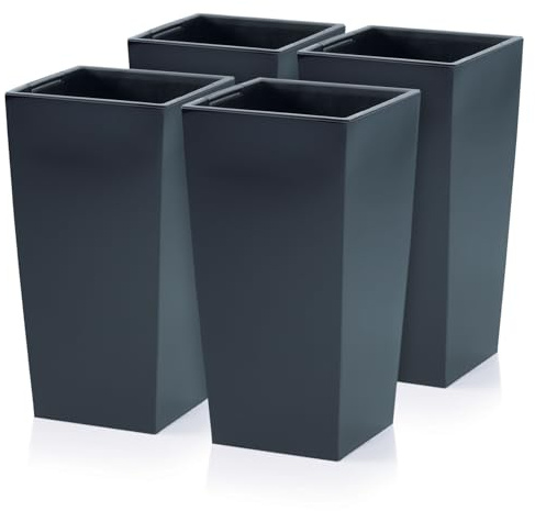 IMJ-Global - 4 Vasi per Piante da Esterno in Plastica Resistente Alle Intemperie, Vasi per Piante da Interno 26,5x26,5x50 cm (26,6L) con Inserto da 11 Litri, Arredamento Casa e Giardini (Nero)