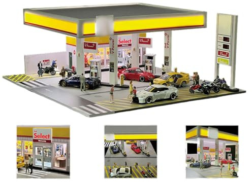 LootPop Tankstelle Shell, Maßstab 1:64 Shell-Tankstelle Gebäude Szenenmodell (Autos & Figuren Nicht im Lieferumfang enthalten), Desktop Display Sammlerstück Geschenk Für Enthusiasten