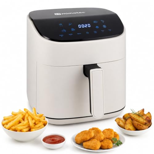 M mimotec – Air Fryer White Sara Touch 6,5L, Freidora de Aire sin Aceite, 1600W, 8 Menús Digitales, Pantalla Táctil,Función Grill, Temporizador regulable, Temperatura 80-200°C, Fácil y Saludable