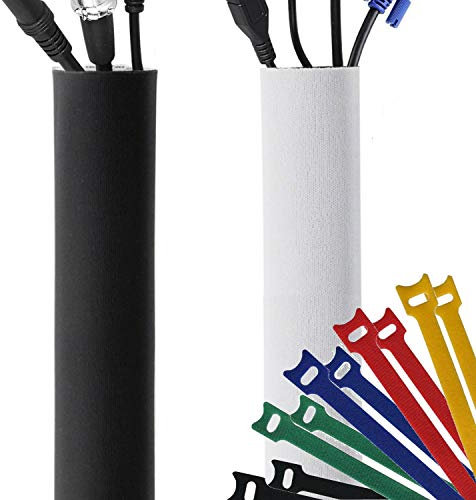 Premium 305 cm Kabelschlauch fürs Kabelmanagement, Bester Kabel Organizer für TV, Schreibtisch, Computer, Büro und Zuhause - DIY anpassbarer Wende-Kabelschutz in Schwarz und Weiß, Neopren, Kabelhülle