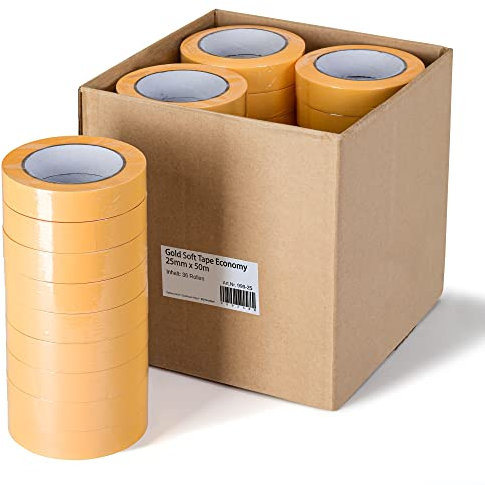 Colorus Goldband Klebeband 25mm x 50m – 36 Rollen Malerband im Karton | UV-beständiges Abdeckband für Malerarbeiten | Malerkrepp für präzise Farbkanten