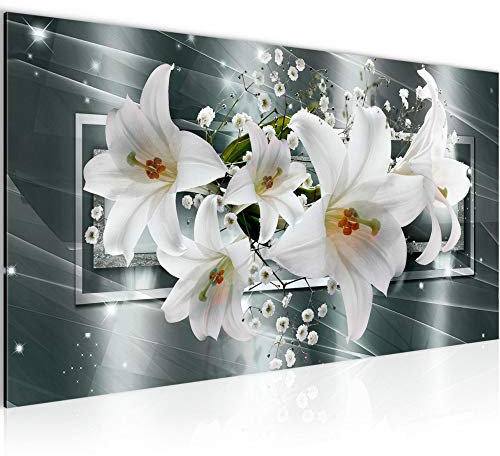Runa Art Wandbild Blumen Lilien 1 Teilig 100 x 40 cm Modern Bild auf Vlies Leinwand Abstrakt Wohnzimmer Grau Grün 204712a