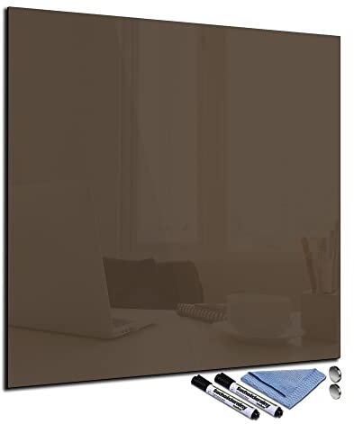Glas-Magnettafel 70x70 cm Whiteboard Wand Beschreibbar Quadratisch Magnetisch Küche Office Büro mit Zubehör Wochenplaner Abwischbar Deko Memoboard Tafel Braun