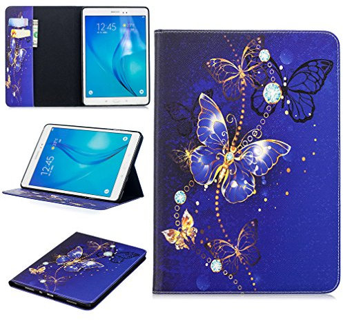 LMFULM® Tablet Étui pour Samsung Galaxy Tab A/SM-T550 / T555 (9,7 Pouces) PU Cuir Couverture Magnétique Housse Papillon Bleu Rêveur Motif Stent Fonction Flip Cuir pour Galaxy Tab A 9,7
