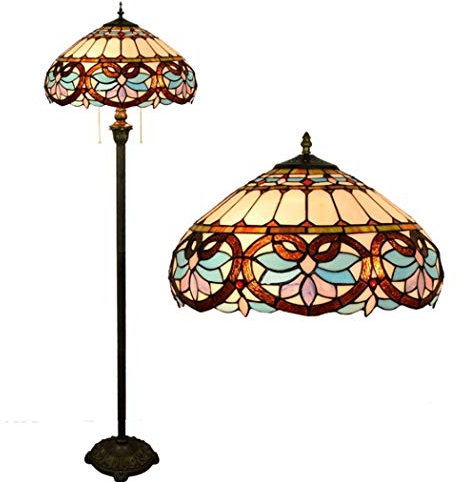 Yjmgrowing Tiffany Style Reading Stehleuchte in Handarbeit Barock Glasmalerei Tisch Schreibtisch Stehleuchte 16-Zoll-Schlafzimmer-Lesebeleuchtung, Fußschalter, E27 × 2,40W (40 * 162CM)