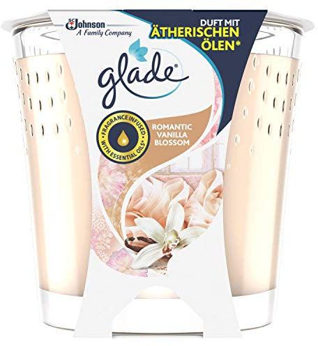 Glade (Brise) Duft-Kerze im Glas, Romantic Vanilla Blossom, bis zu 30 Stunden Brenndauer, 1er Pack (1 x 129g), Weiß