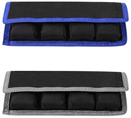 Meking 2 Pcs DSLR Battery Case Holder Storage Bag (4 Pocket) for AA/AAA Battery and Canon LP-E6 LP-E8 LP-E10 LP-E12, Nikon EN-EL14 EN-EL15, Sony NP-FW50 NP-F550 NP-FM500H (Gray+Blue)