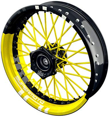 OneWheel Felgenaufkleber Motorrad passend für Supermoto Husqvarna 701 Design 9 | 17 Zoll | Vorder- und Hinterrad inkl. Farbiger Spokes (gelb)