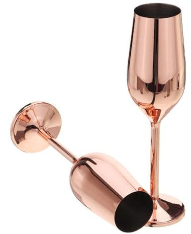 VERISA Stainless Steel Wedding champagne flutes 2 pack, 200ML Unbreakable Champagne Glasses moet flutes,Prosecco Glasses mimosa flutes bride and groom champagne glassesmocktail (rose gold)