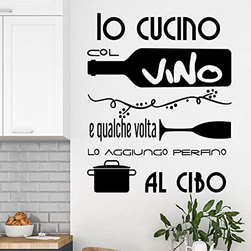 Wandtattoo aus Vinyl, Spruch in Italienisch, IO CUCINO COL VINO Adiesivi Murali Flai in italienischer Citazione, decorazione da Muro, Wandaufkleber, Art Sticker Decal Wandbild DC-134-IT