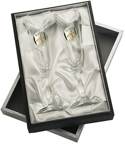 JOYERIA EL FARO | Copas 50 aniversario bodas de oro personalizadas con nombres | Cristal de Bohemia | Estuche premium incluido | Celebra 50 años de amor juntos