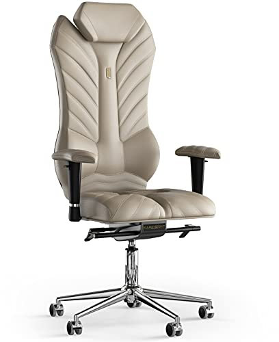 KULIK SYSTEM Ergonomischer Executive Bürostuhl - Komfort & Verstellbarer Stuhl mit Rücken- & Lendenwirbelstütze für Lange Arbeitsstunden|Patentiertes Rückenentlastungsdesign| Monarch Echtleder-Beige