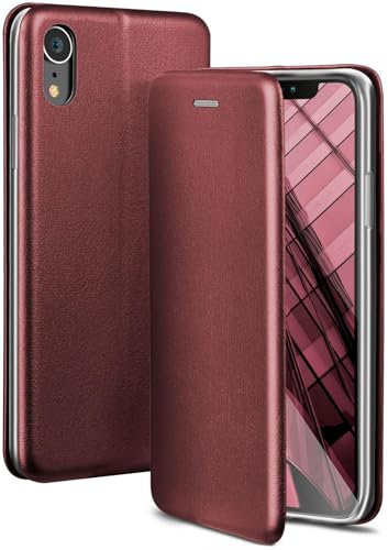 ONEFLOW Business Case für iPhone XR Handyhülle klappbar mit Standfunktion, Klapphülle Flipcase Cover Dünn, PU Leder Hülle mit Kartenfach, 360 Grad Schutzhülle, Weinrot