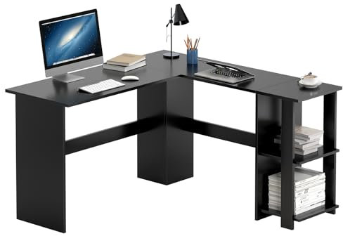 SogesHome Schreibtisch L Förmiger Computertisch großer Arbeitstisch Home Office Desk Möbel Arbeitszimmer Schreibtische & Arbeitsplätze Eckschreibtisch mit 2 Ablagen für Heimarbeit
