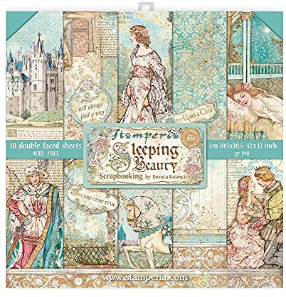 Stamperia SBBL89 Pad-Double Face-Sleeping Beauty Scrapbooking-Block, doppelseitig, Dornröschen, Papier, Verschieden, 12 x 12 inches, 3 Piece
