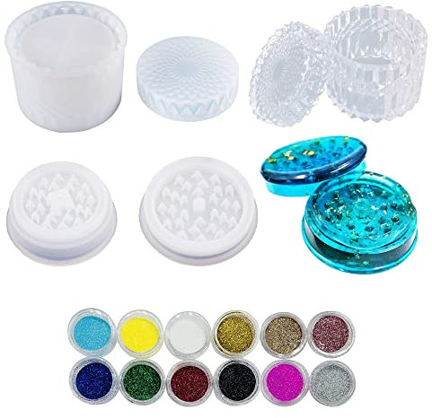 Cayway Schmuck Silikonform Gießform Resin Form, Große Mühle Gießform Resin Form Silikonform für Schmuck mit Deckel, Pailletten für für Kräutermahlen, Behälteraufbewahrung DIY Basteln