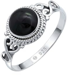 mantraroma Damen Ring Onyx 925 Sterling Silber – Cabochon Vintage Edelstein Schmuck