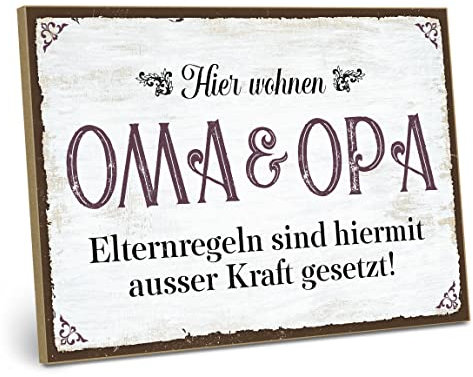ARTFAVES® Wandbild Holzschild mit Spruch - Hier wohnen Oma und Opa - Türschild Retro Vintage Deko Bild Geschenk - Familie, Großeltern