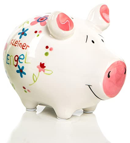 Logbuch-Verlag Sparschwein Engel Spardose für Mädchen Geschenk Geldgeschenk Verpackung Taufe Geburtstag Glücksschwein rosa