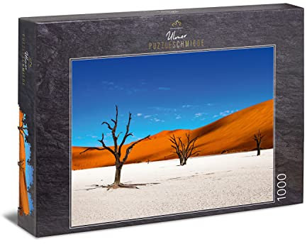 Ulmer Puzzleschmiede - Puzzle „Wüstenbäume“ - Eindrucksvolles 1000 Teile Puzzlemotiv aus Namibia – farbintensives Afrikapuzzle - Qualität Made in Germany