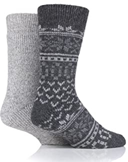 SockShop Men's 2 Pair Ribbed Wool Boot Socks with Smooth Toe Seams - Grey 6-11