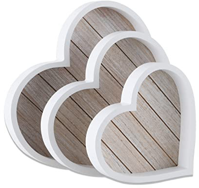 Wooden Heart Tray for Ottoman Coffee Table Tray Décor Set of 3 (Heart)