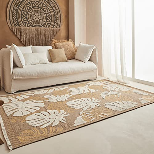 Nazar Tapis, Tapis Salon Nature Aspect Jute Chiné Motif Moderne Style Boho, Tapis pour Salon, Chambre, Terrasse, Exterieur, Couleur Naturelle (9062 Jaune, 120x170 cm)