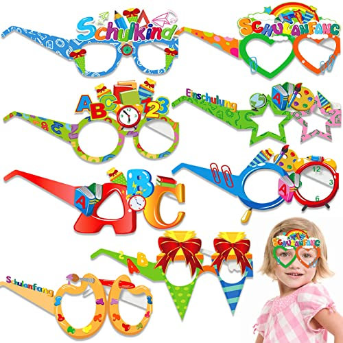 Shinybox Einschulung Deko Set, 24 Stück Schulkind Brille, Alles Gute Zum Schulanfang Brille, Schuleinführung Schulanfang Einschulung Deko für Schulbeginn Schulstart Dekoration Schule Jungs Mädchen