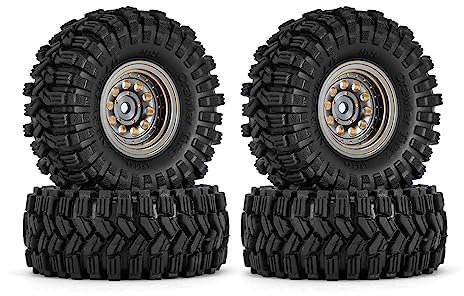 INJORA Schwarze Beschichtung Messing 1.0 Beadlock Felgen-Reifen-Set für Axial SCX24 AX24 TRX4M FCX24 Upgrade 1/24 1/18 RC Crawler Car