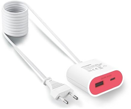 UCOMEN 17W Schnellladegerät mit 1.5 m Kabel, mit einem USB A und einem USB C,3.5A, rosa 1 Pack