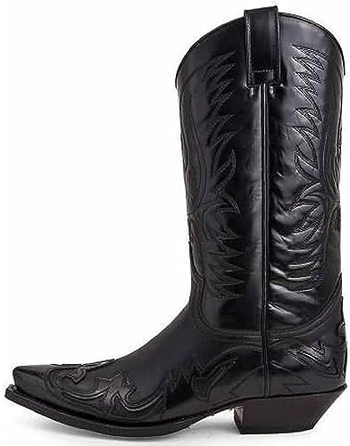 Stivali da Cavaliere da Uomo Stivali da Motociclista Stivali Alti Vintage Ricamati Stivali da Motociclista Stile Cowboy Occidentale Stivali da Cavaliere a Punta,Nero,44 EU