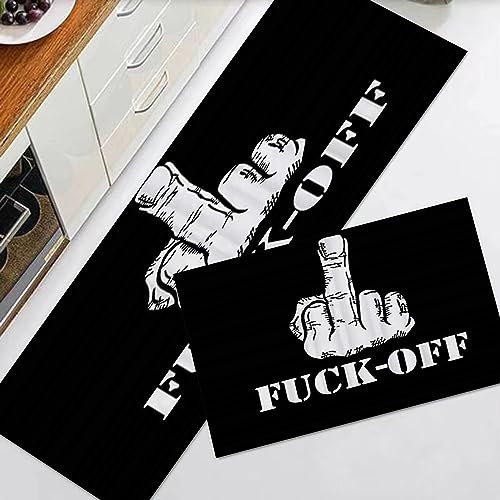 EKSED Küchenteppiche 2 Stück, Rutschfestes Küchenmatten,Verpiss Dich mit Schwarz Weiß,Wasser aufnehmen KüchenMatt Fußmatte Teppich Set, Fußmatte für Drinnen,40x60+40x120cm