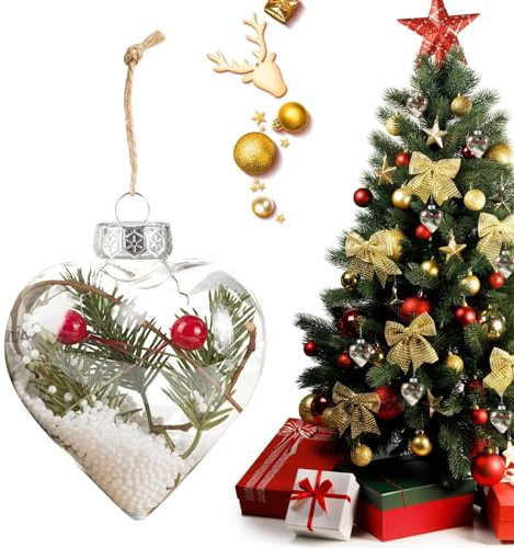 Transparente Weihnachtskugeln in Herzform für Weihnachtsbaum, dekorative Kugeln aus transparentem PET für Weihnachtsbaum - Saisonale Dekorationen für Eingang, Treppe, Weihnachtsbäume, Veranda,