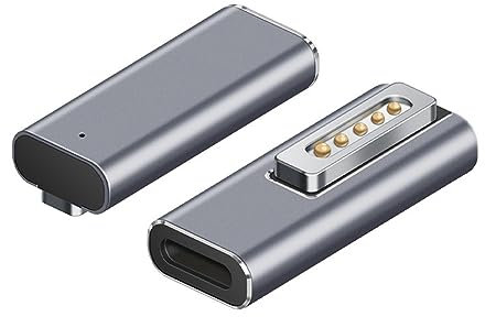 Adaptateur USB C Femelle vers Mag 2 T Tip mâle Compatible avec MacBook Pro Air Type C convertisseur connecteur Prise en Charge 100W60W85W45W PD Chargeur de Charge Rapide Chargeur (Silver, One Size)