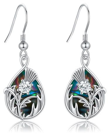 Schottische Distel Ohrringe 925 Sterling Silber Abalone Shell Thistle Dangle Earring Schottische Distel Schmuck Geburtstagsgeschenke für Frauen Mädchen Mutter Frau Freundin