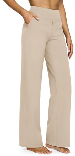 G4Free Yoga Damenhose Hohe Taille Kleiderhose mit 4 Taschen Elegant Stretch Weites Bein Geschäft Hose Arbeit Bauchkontrolle Lose Gerade Hose Klein/Regulär/Groß