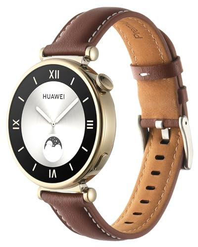 RuenTech Correa de piel auténtica suave compatible con Huawei Watch GT4 41mm/GT5 41mm, 18 mm, correa de repuesto para Huawei GT5 Pro 42mm accesorio (marrón)