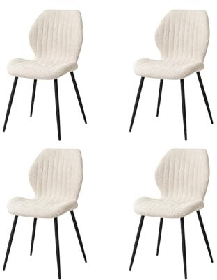 GrandCA HOME Lot de 4 Chaises de Salle à Manger Rembourrées, Chaises de Cuisine Nordiques, Chaises Rembourrées avec Pieds en Métal, Coussin en Tissu, Beige