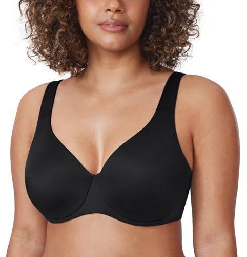 Delimira Women's Minimiser Bra Plus Size Non Padded Underwired Seamless Comfort Bras Black 34DD