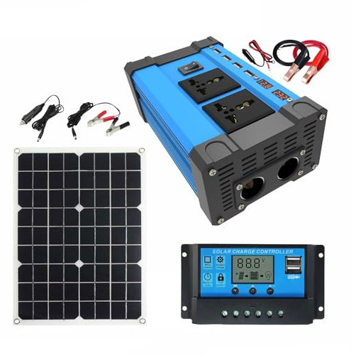 Kit de panel solar, kit completo de panel solar, inversor solar de 4000 W y panel solar impermeable de 18 V/18 W, controlador de 110 V/220 V/30 A con 4 puertos USB y pantalla LED inteligente, 220 V (