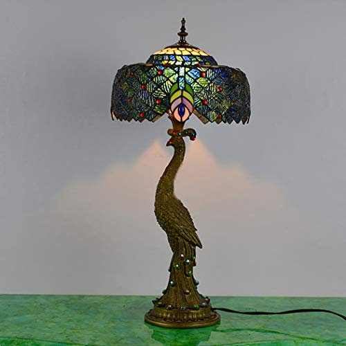 AIBOTY Tischlampen Tiffany-Stil Pfau 1 Licht Desktop-Lampe Tischleuchten mit Retro-Harzsockel Buntglasschirm für Wohnzimmer Schlafzimmer Dekoration Lichter E27