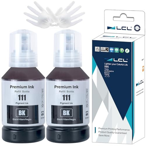 LCL 111 Black Ink Bottle Replacement for Epson 111 Ink Cartridges Bottle Multipack Compatible with Epson EcoTank ET-M1100 ET-M1120 ET-M1140 ET-M1170 ET-M1180 ET-M2120 ET-M2140 ET-M2170 (2 Pack)