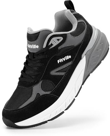 FitVille Sneaker Herren Laufschuhe Extra Weit Sportschuhe rutschfeste Turnschuhe Atmungsaktiv Straßenlaufschuhe Outdoor Jogging Fitness Bequeme Walking Schuhe Breite Füße,Schwarz,45 EU,X-Weit